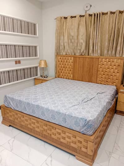 Premium Solid Wood King Size Bed with 2 Side Tables – Luxury Design