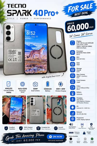 Tenco Spark 40 pro plus | 8gb Ram | 256gb storage | Charger & Box