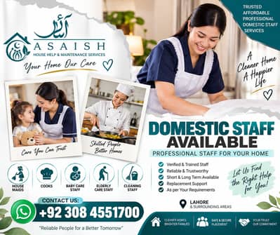 Maids / House Maids / cook / House chef / Baby Sitter maid available