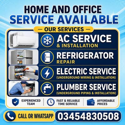 HOME AND OFFICE SERVICE.                 Ac/Fridge/Electrician/Plumber