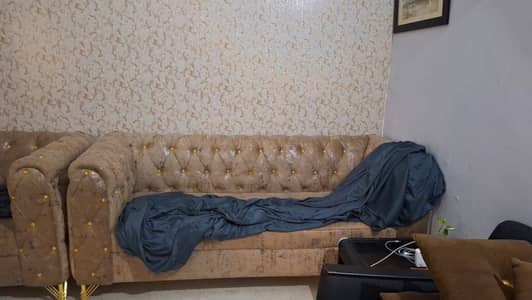 wooden sofas , wooden table