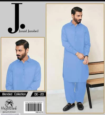Men's blue unstitched Shalwar kameez Suit Wash & Wear