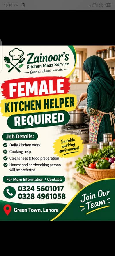 Female kitchen helper required