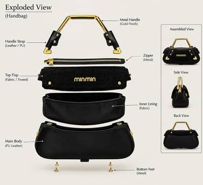 women's black mini hand bag with golden metal handle