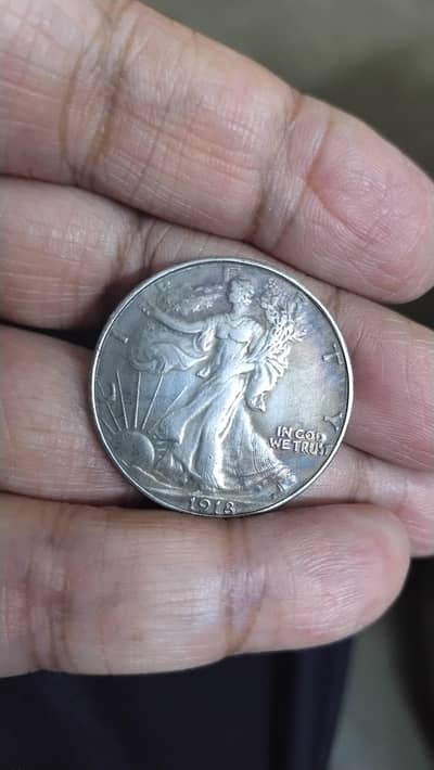 United States 1918 Walking Liberty Half Dollar Silver Coin, Old Coin