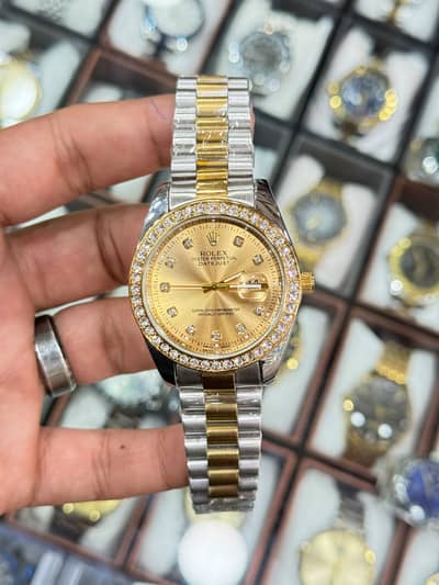 Rolex Datejust Two-Tone Watch - Gold Dial Diamond Edition