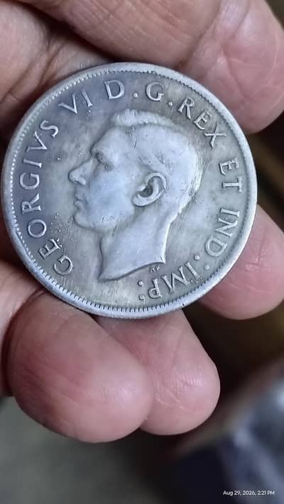 King George VI Vintage Canadian Silver Dollar, Old Coin & Rare Coin