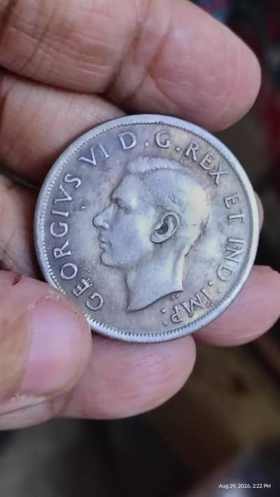 King George VI Vintage Canadian Silver Dollar, Old Coin & Rare Coin