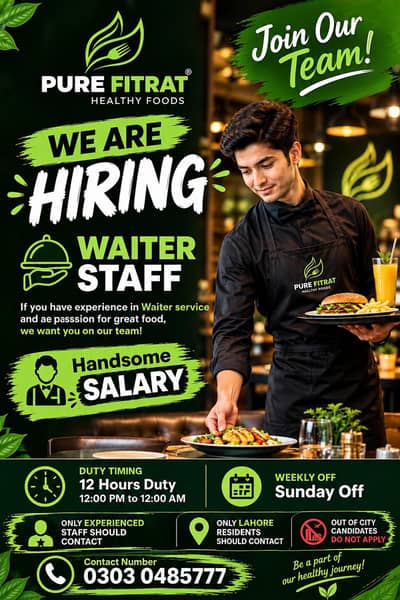 Experienced Waiter Required | Male jobs | Lahore | Jobs
