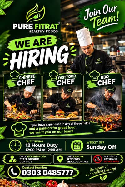 Chinese Chef / Fast Food Chef / BBQ Chef Required | Jobs | Lahore