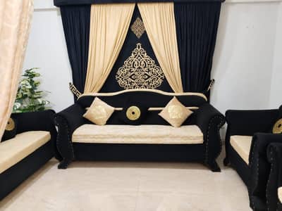 7 seater sofa Black and Gold with Blinds