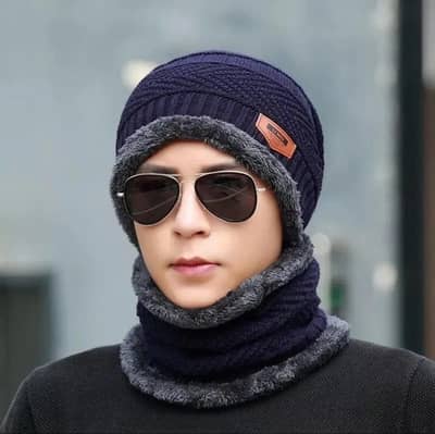 winter wool cap and neck warmer set for men women