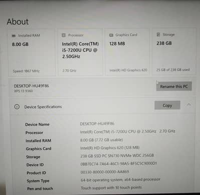 Dell XPS 13 Touch Core i5 7th generation