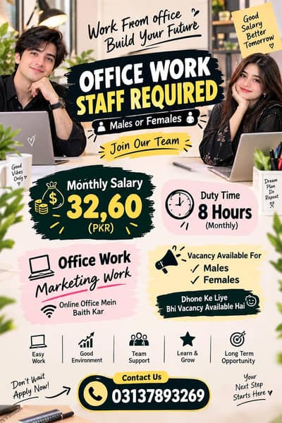 Staff required for office marketing work