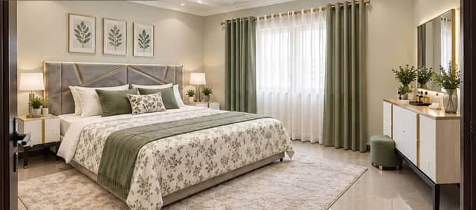 KING BED WITH MATTRESS , 2 side tables, dressing table and mirror.