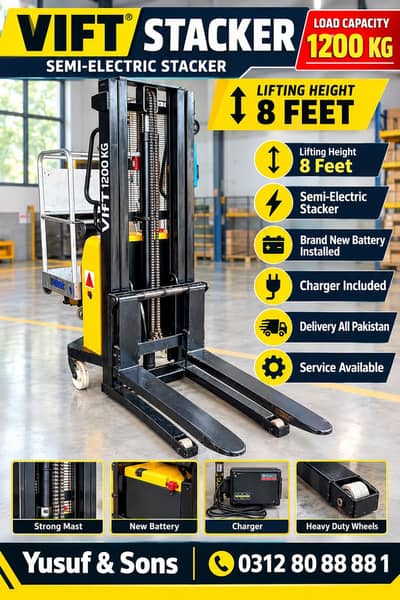 VIFT 1200KG Semi-Electric Stacker | 8 Ft Lifting Height