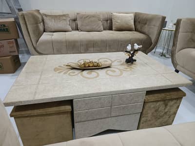 Sofa Set (3+2+1) with Coffee Table & 4 Stools, Urgent Sale