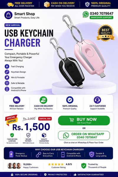USB keychain mini protable emergency charging fast chargerd/Android &