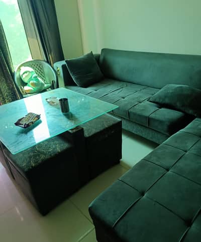7 Seater Sofa Set with Center Table and cushions – Good Condition