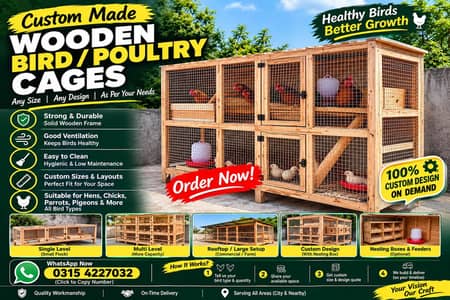 Custom Wooden Bird Cage | Poultry Cage | Chicken Hen Cage | Any Size