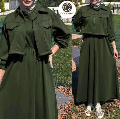 Winter 2PC Fleece Dress | Zipper Jacket + Long Frock