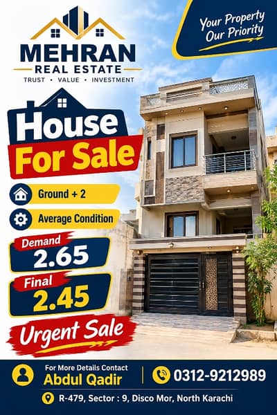 Ground Plus 2 House Available For Sale In Sector. 9 North Karachi