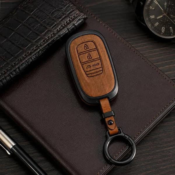 Honda Civic Oriel 2022-2026 Wooden Style Metal Key Cover with Key Chain | Premium Protection Case