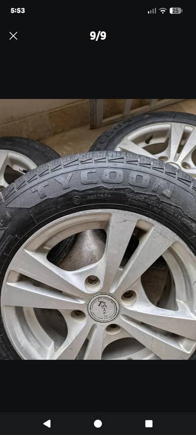 R13 100 pcd alloy rims with 3 tyres