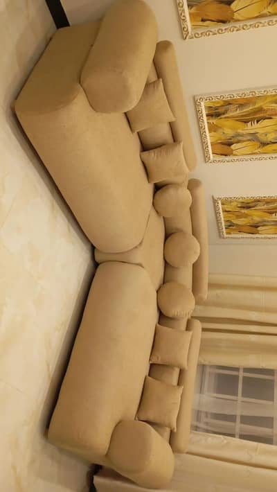 Luxury Beige L-Shape Sofa Set | Complete Sofa with Cushions | Lahore