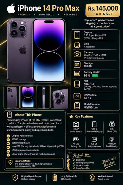 Apple iPhone 14 Pro Max (128) 10/10 Condition