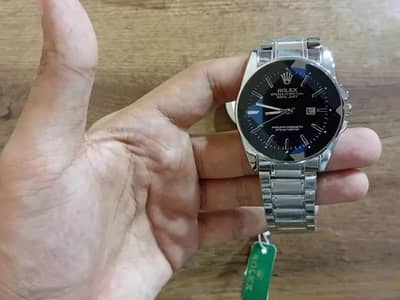 Men's Stainless Steel Round Dial Watch - Blue & White1
