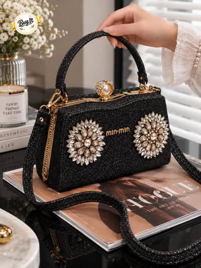 Min-Min Fancy Bridal Clutch - Stone Work - 5 Colors