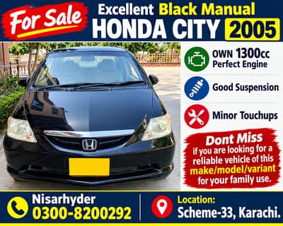 2nd Owner Best HondaCity 2005 M/T Black 03008200292  بہترین ھنڈا سٹی