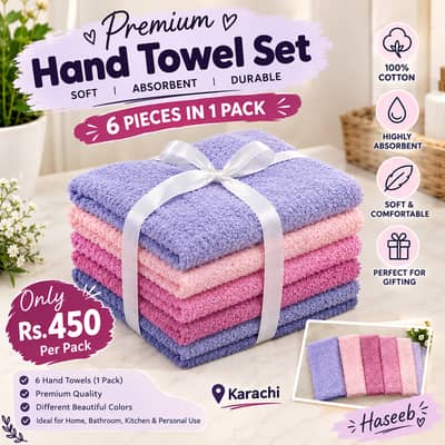 Brand New 6-Piece Hand Towel Set | Soft Cotton Towels | Karachi