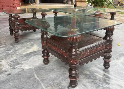 Wooden center table and side tables set