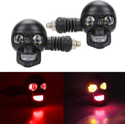 Skull LED Motorcycle Turn Signal Lights (Amber & Red)