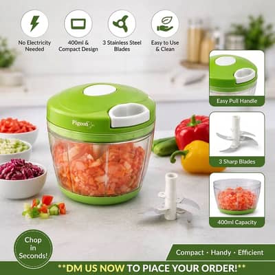 Green Manual Food Chopper & Vegetable Cutter — Compact Hand Pull Chop