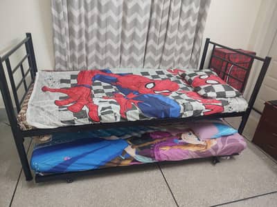 Metal Bunk Bed for Kids with Pull Out Lower Bed for Sale