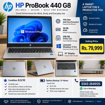 HP ProBook 440 G8 | 11th Gen | 16GB RAM | 256GB NVMe | Windows 11 Pro