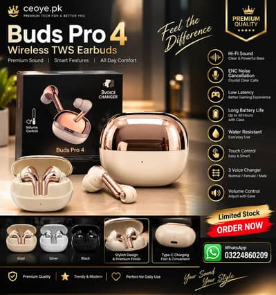 Buds Pro 4 Wireless TWS Earbuds | ANC | Bluetooth | Touch Control