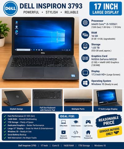 Dell Inspiron 3793_16gb/1tb_2gb graphics