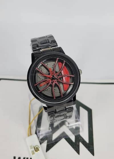 Stainless Steel Spinning Watch Black Red Pakistani