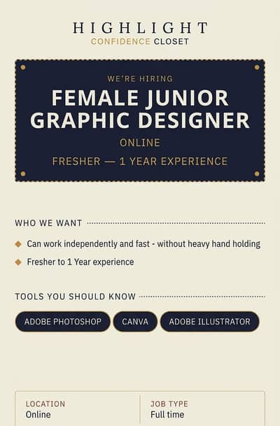 We are Hiring Female Graphic Designer Junior - Online