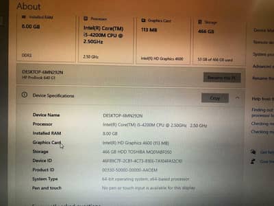 hp corei5 4 generation 8ram 256storage