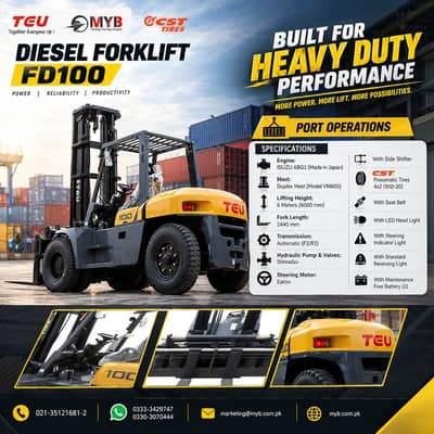 TEU 10 Ton Diesel Forklift FD100 For Sale Karachi | Heavy Duty MHE