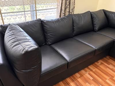 Black Leather L-shape Sofa