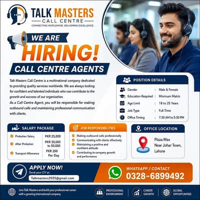 Urgent Hiring | Call Center Agents Required | Male & Female required