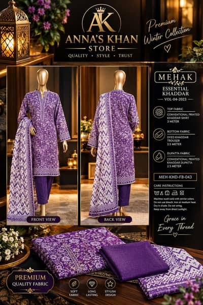 3 piece winter khaddar suit for women printed khaddar shirt /