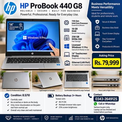 HP ProBook 440 G8 | 11th Gen | 16GB RAM | 256GB NVMe | Windows 11 Pro