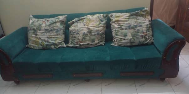 sofa bed and puffy set with cushion